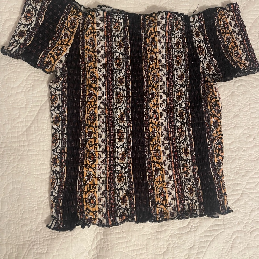 Bohemian Off-Shoulder Top - Black, White, Orange